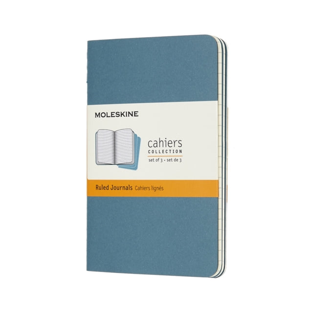 Set Of 3 Moleskine Pocket Ruled Cahier Journals : Brisk Blue-8058647629582