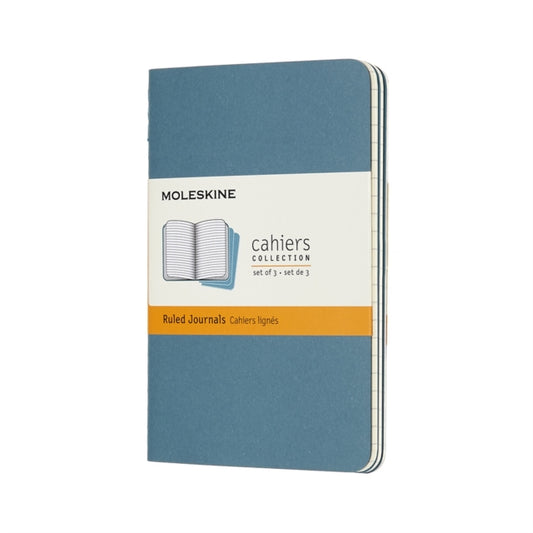Set Of 3 Moleskine Pocket Ruled Cahier Journals : Brisk Blue-8058647629582